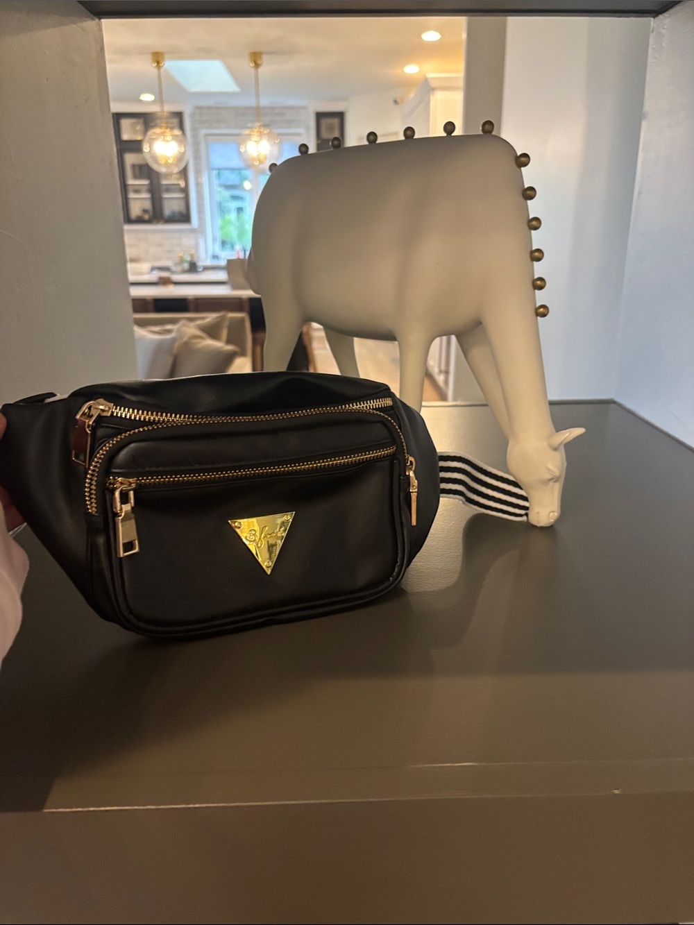 Black Men's Nylon Belt Bag with Gold Hardware